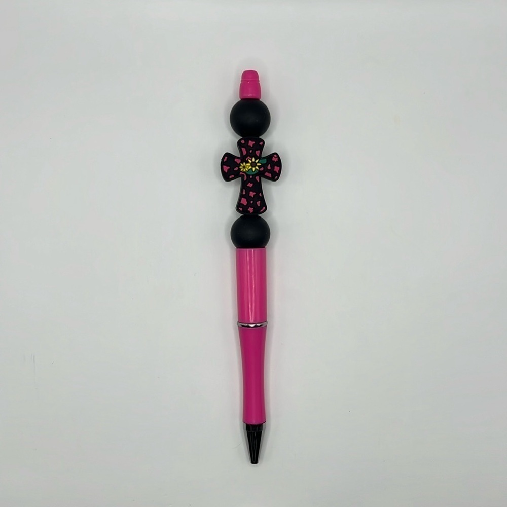 3/&30 Bundle • Pink and Black Western Cross Beaded Pen • Religious Boho